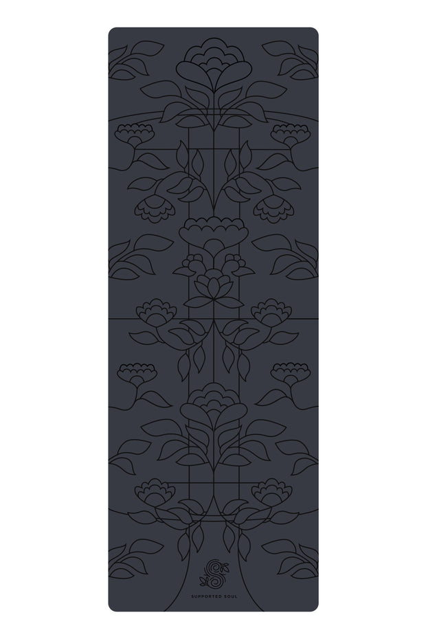 Pro Grip Floral Alignment - PU Yoga Mat (5mm) - Black