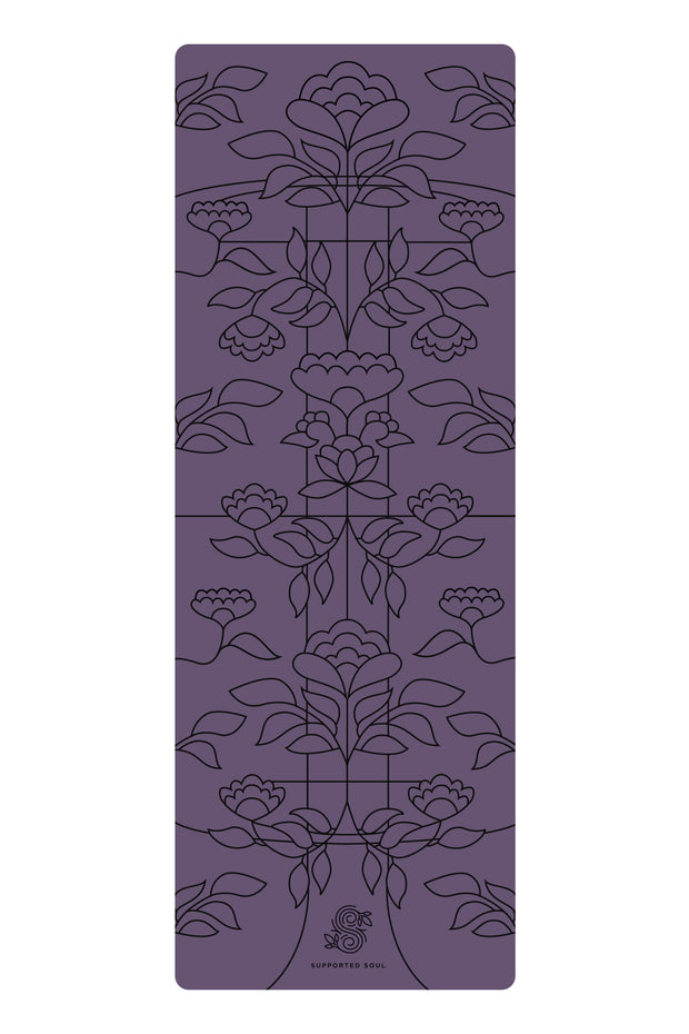 Pro Grip Floral Alignment - PU Yoga Mat (5mm) - Blackberry